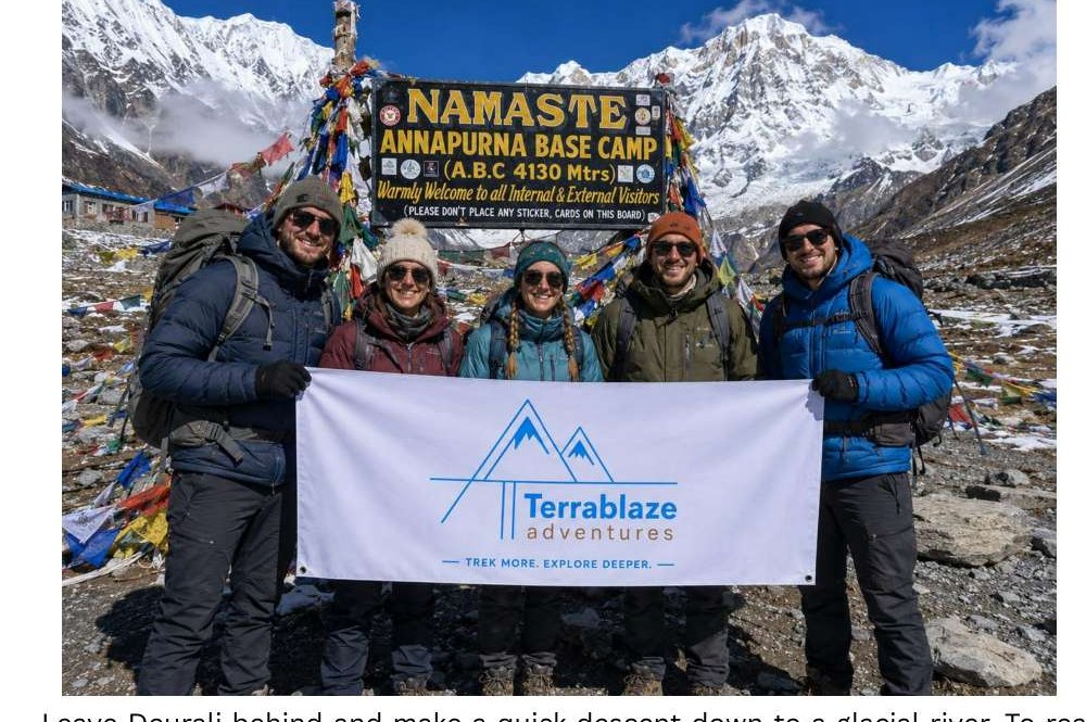 Trekking group at the Annapurna Base Camp sign, 4,130m
