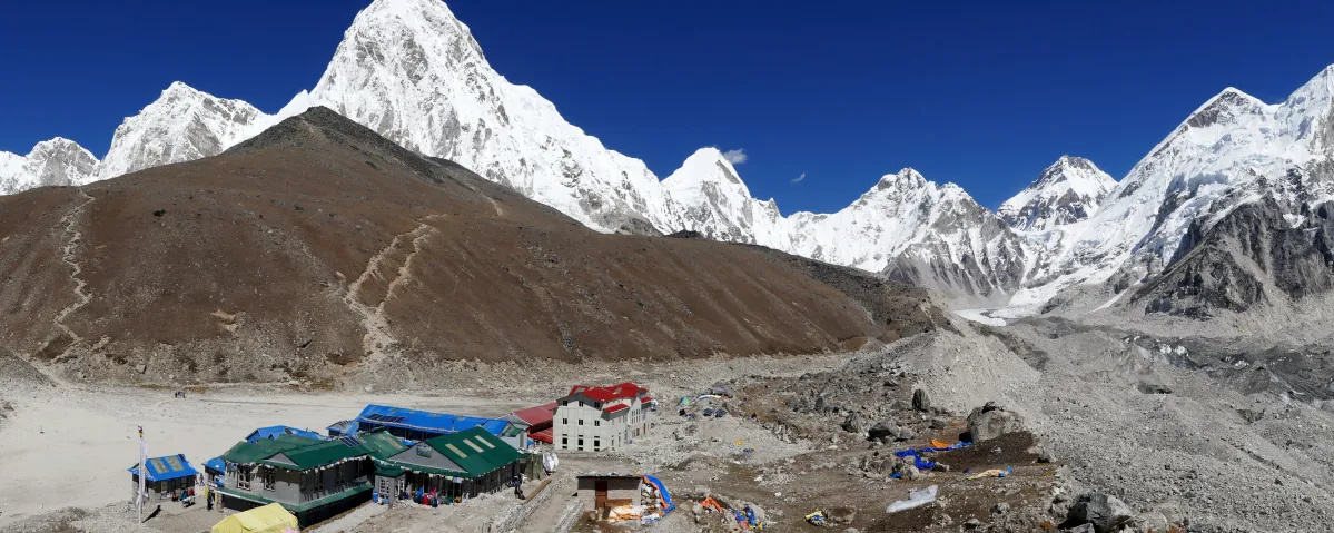 Panoramic view of Everest Base Camp and the Khumbu Icefall