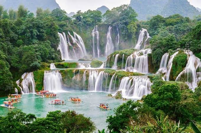 Tiered waterfall in the forests of northern Vietnam
