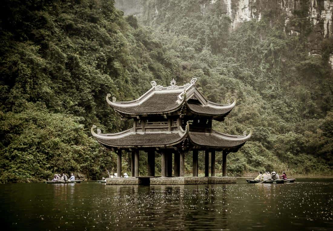 Temple pavilion on the water at Trang An, Ninh Binh