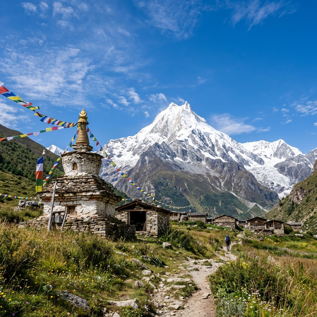 Mt. Manaslu and Larkya La Pass view